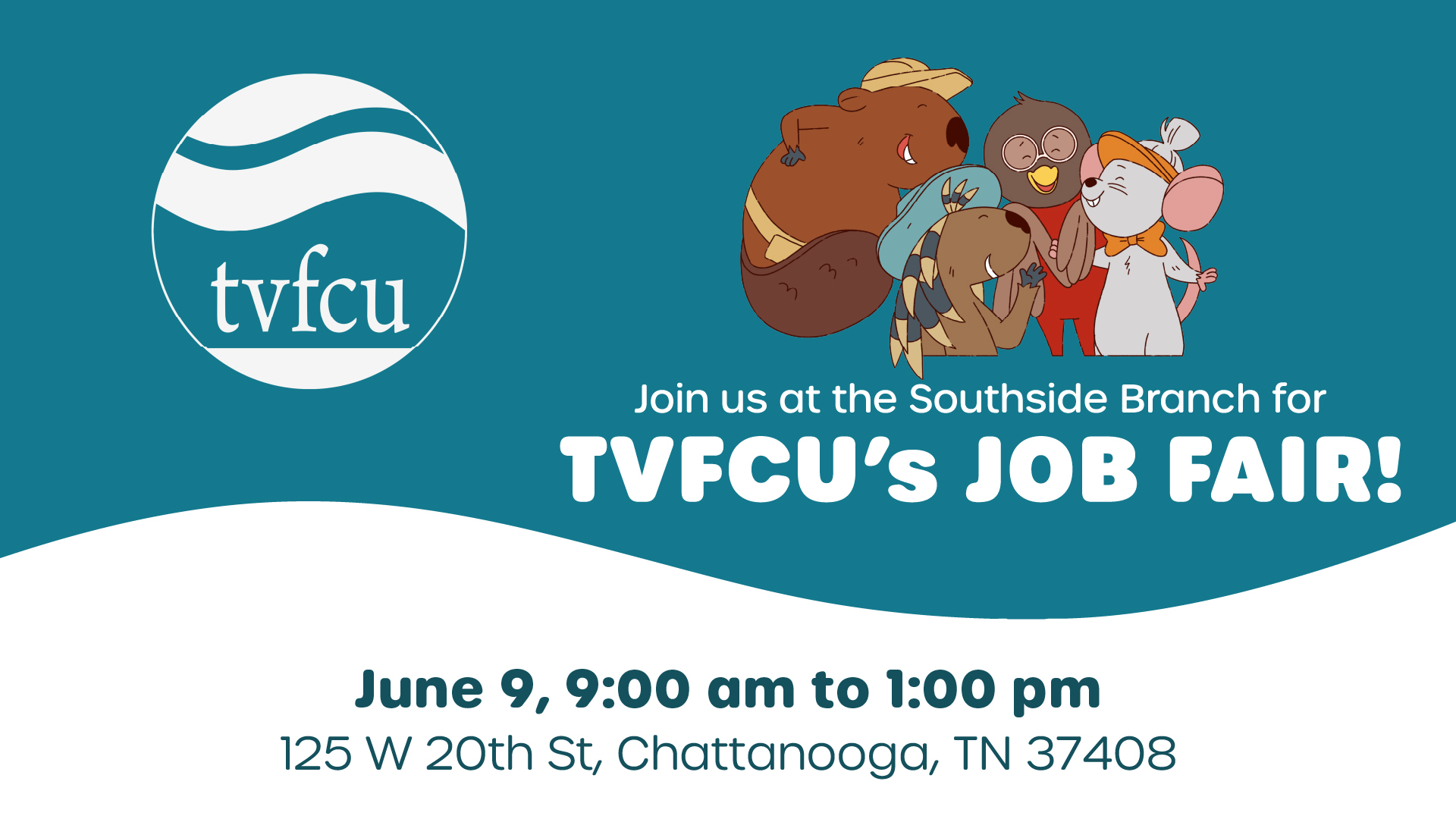 Graphic invitation to TVFCU's job fair on June 9, 2026.