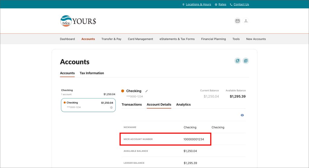 YOUR$ Desktop Account Number Location