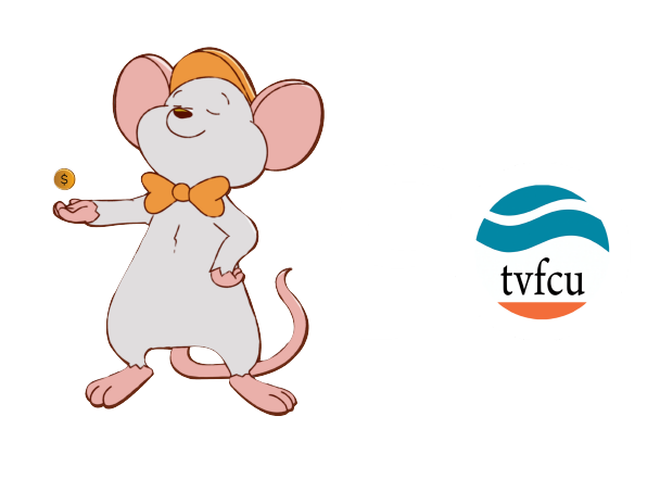 Peaches beside TVFCU's 90th anniversary logo